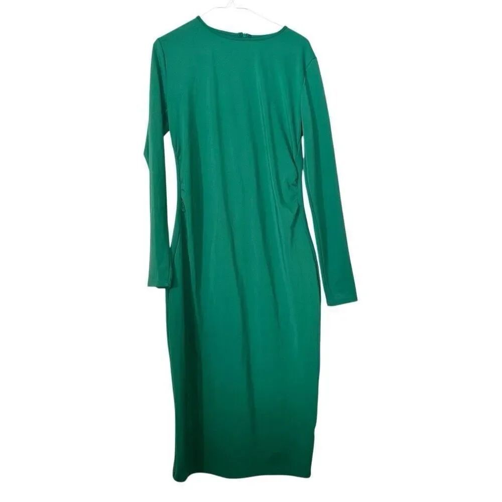 Emery Rose Crew Neck Back Zip Long Sleeve Jersey Bodycon Midi Dress Green Large
